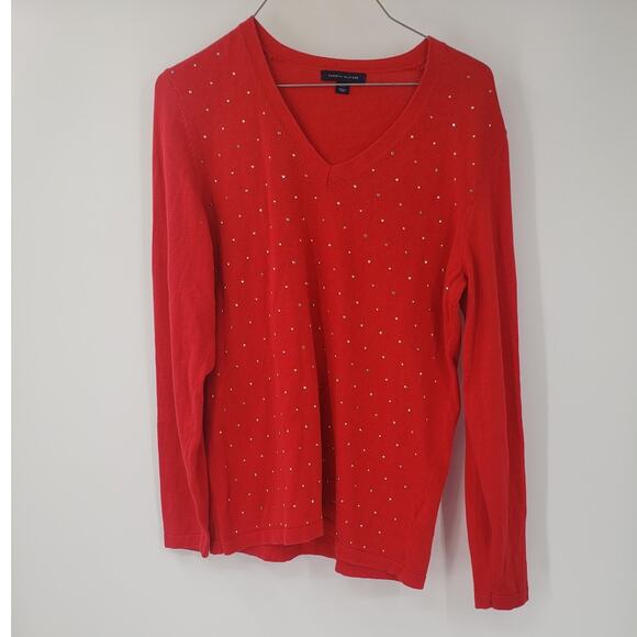 TOMMY HILFIGER Red Long Sleeve Sweater Womens Size Large L - Picture 1 of 4
